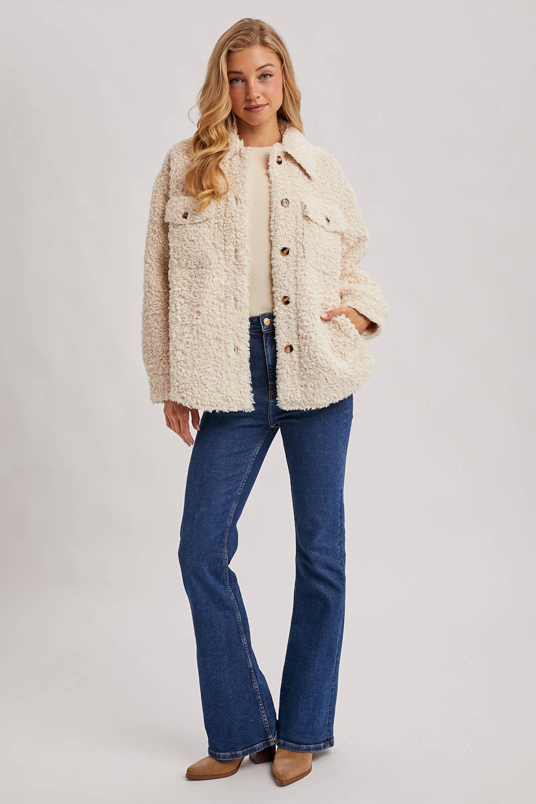 Latte Boucle` Button Jacket