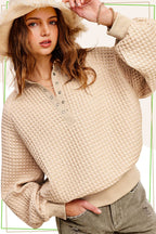 Two-Toned Textured Snap Pullover