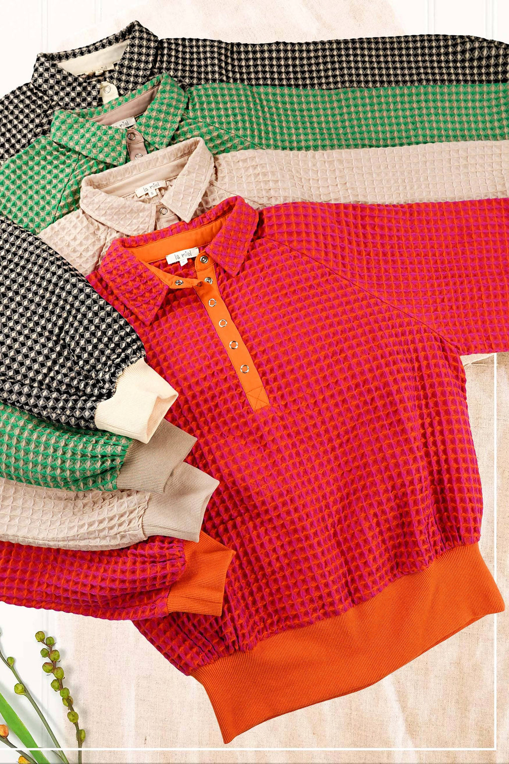 Two-Toned Textured Snap Pullover