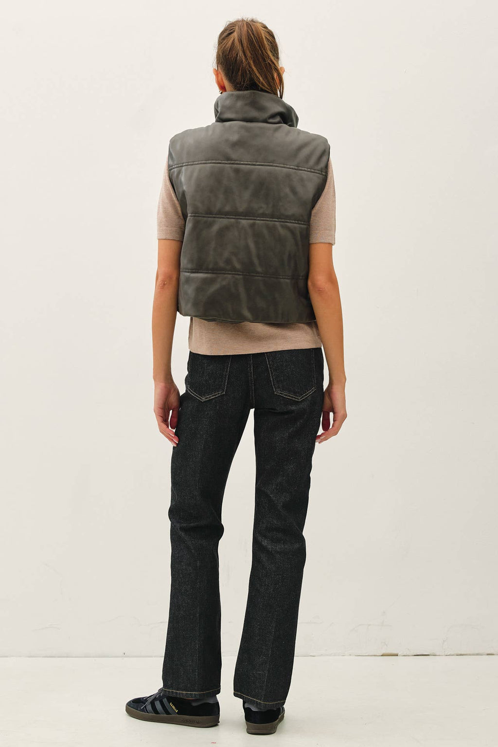 Women’s Cropped Faux Leather Puffer Vest