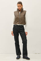 Women’s Cropped Faux Leather Puffer Vest