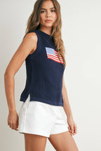 Flag Print Sleeveless Sweater