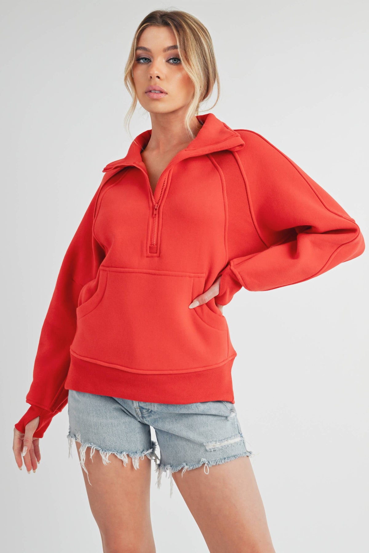 Long Dove Funnel Neck Half Zip Sweater – Tomato