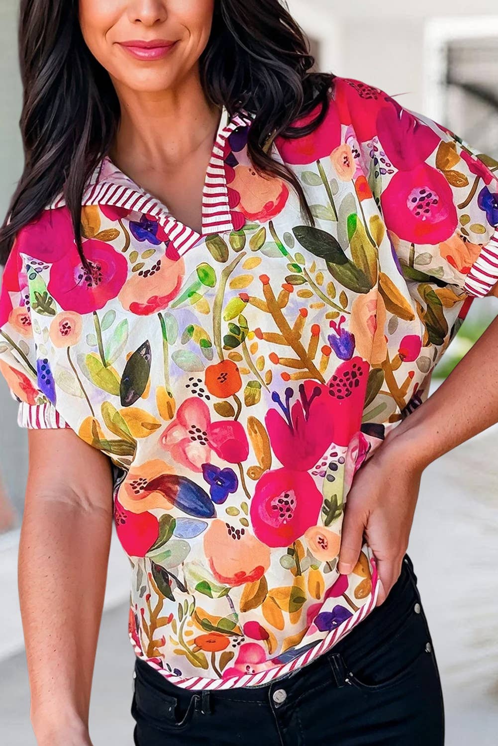 Color Top Floral Blouse
