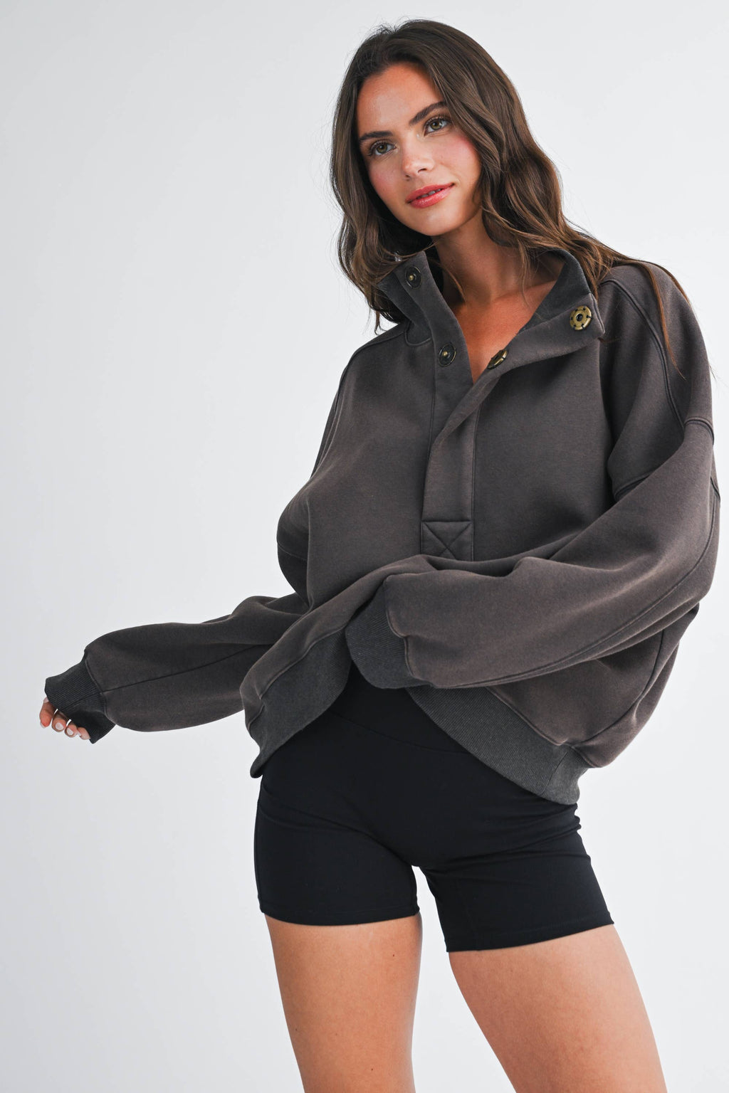 Oversized Snap Neck Sweatshirt