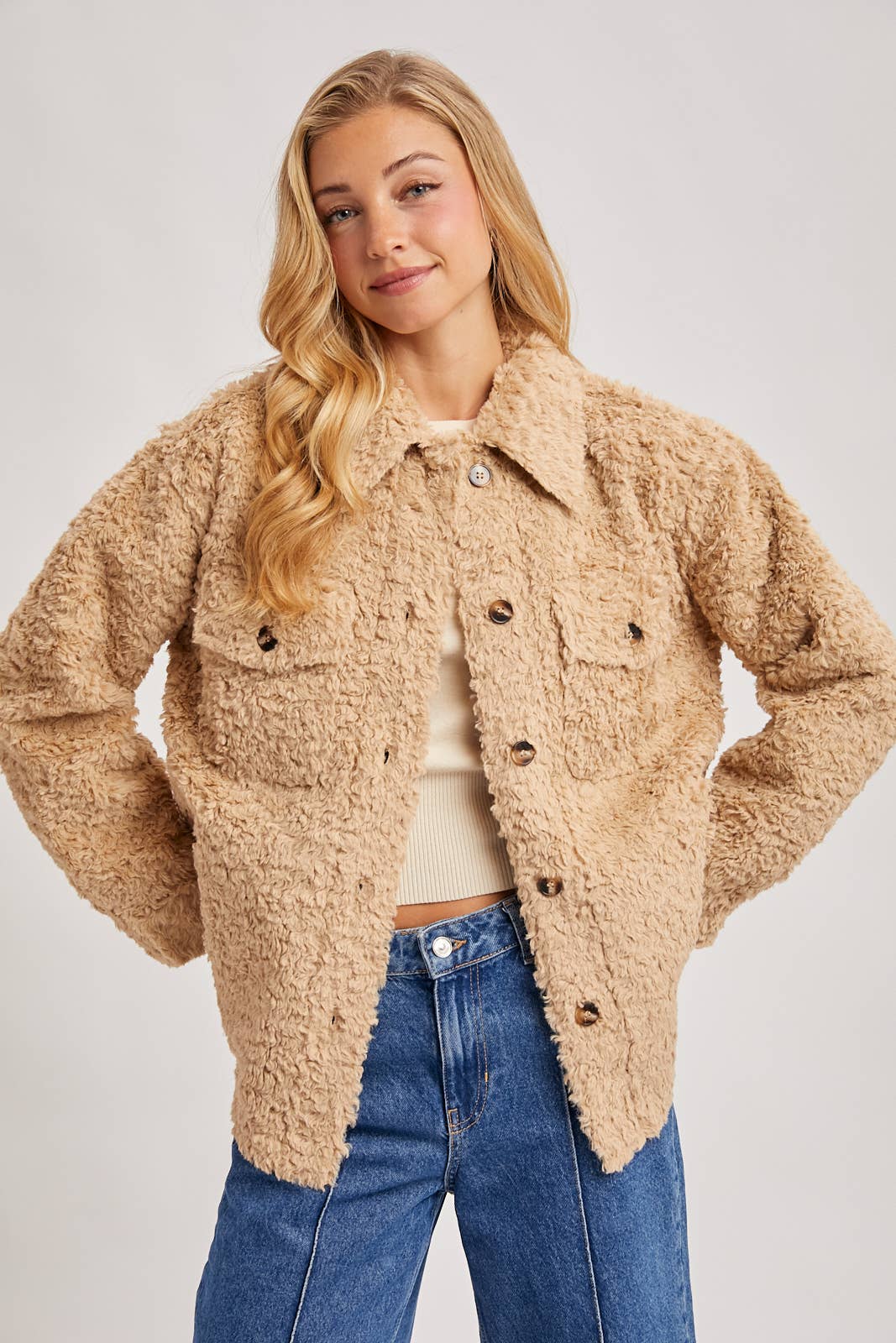Latte Boucle` Button Jacket