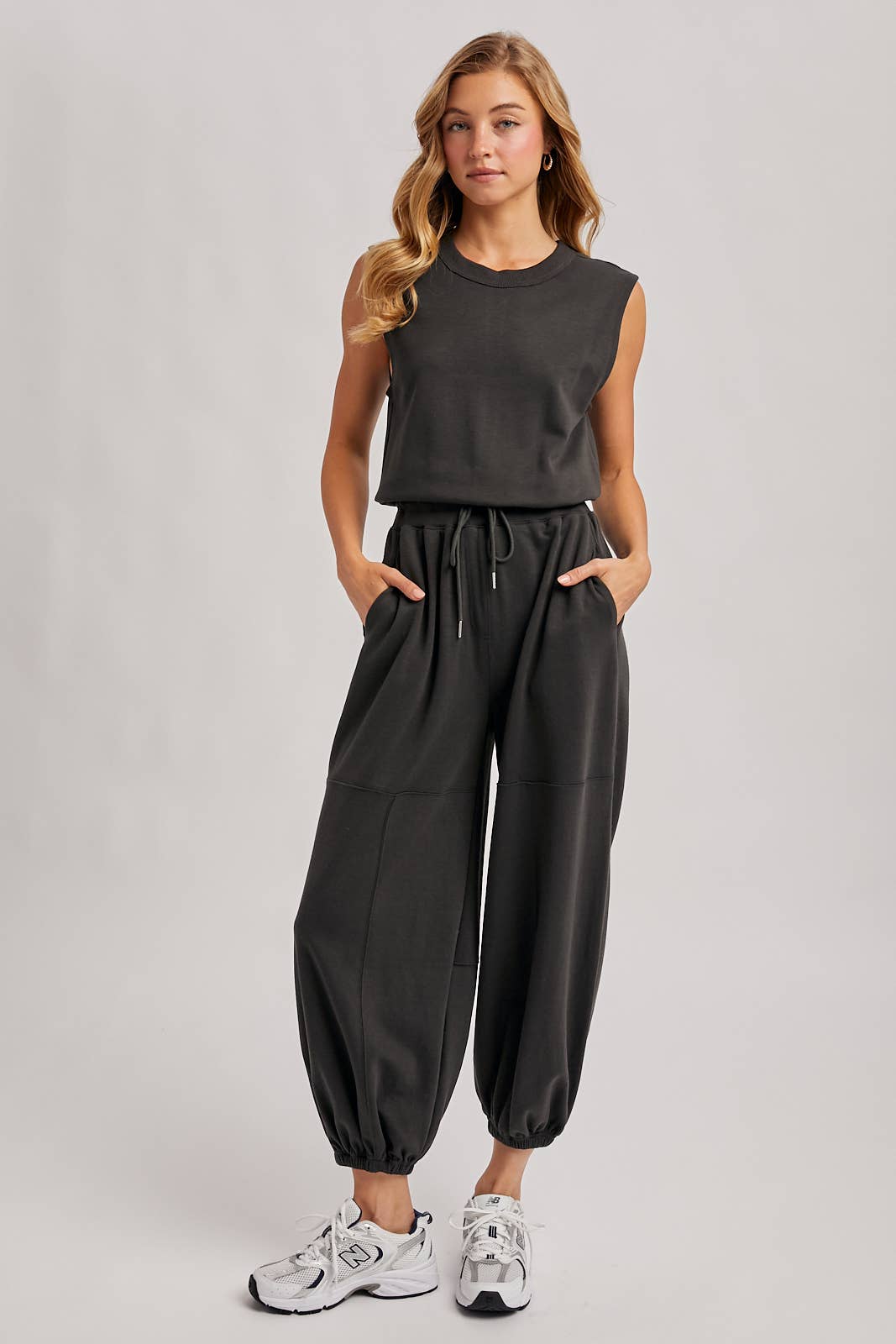 Drawstring Waist Knit Jumpsuit