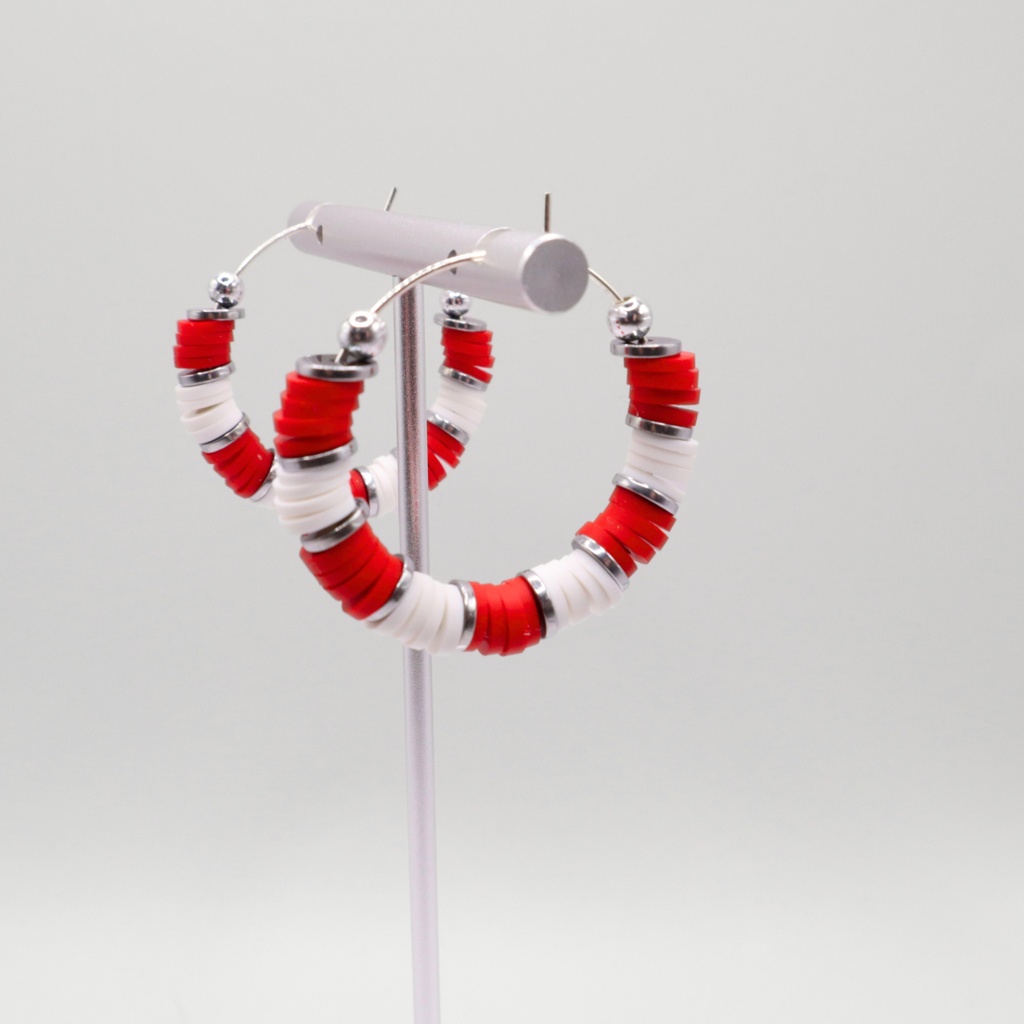Red and White Game Day Hoop Earrings