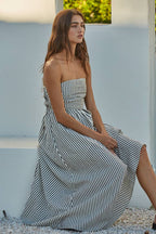 Smocked Bodice Strapless Dress