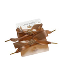 Designer-Inspired Satin Shoelaces with Rhinestone Brooch - Golden Khaki