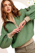 Two-Toned Textured Snap Pullover