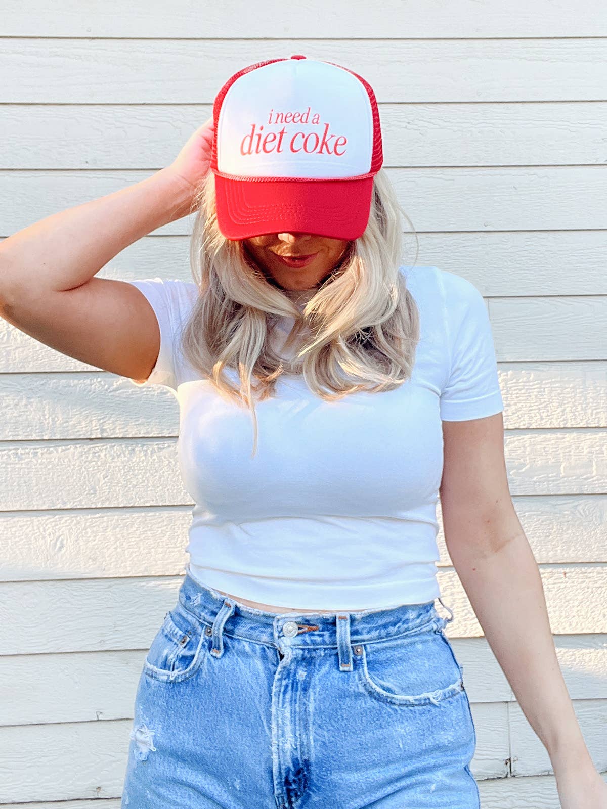 I Need a Diet Coke Trucker Hat - Red & White Foam Snapback