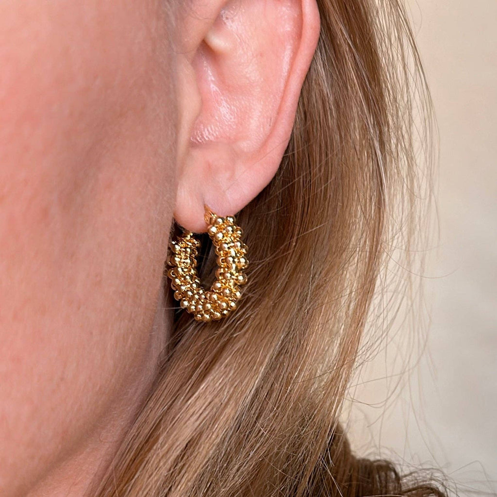 18k Gold  Beaded Cluster Hoop Earrings