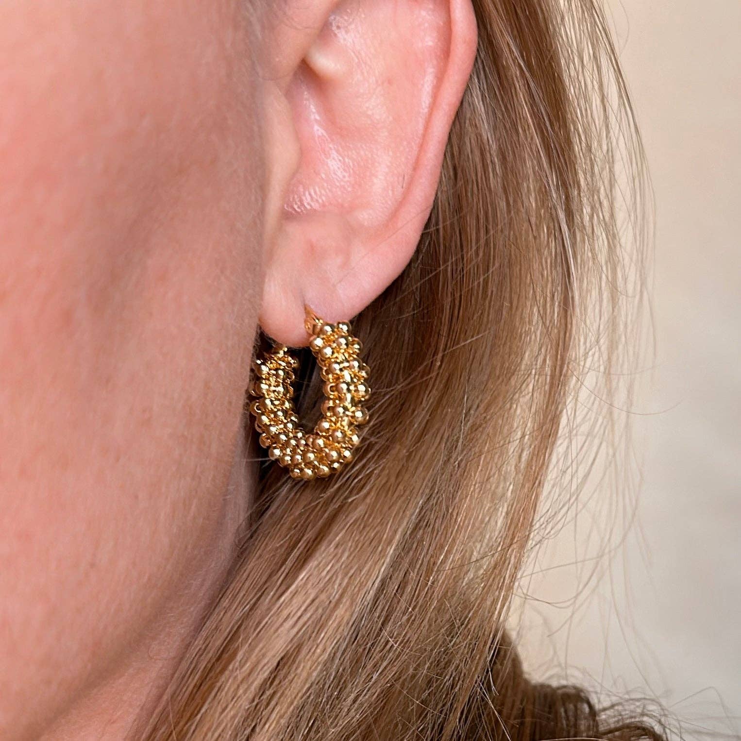 18k Gold  Beaded Cluster Hoop Earrings