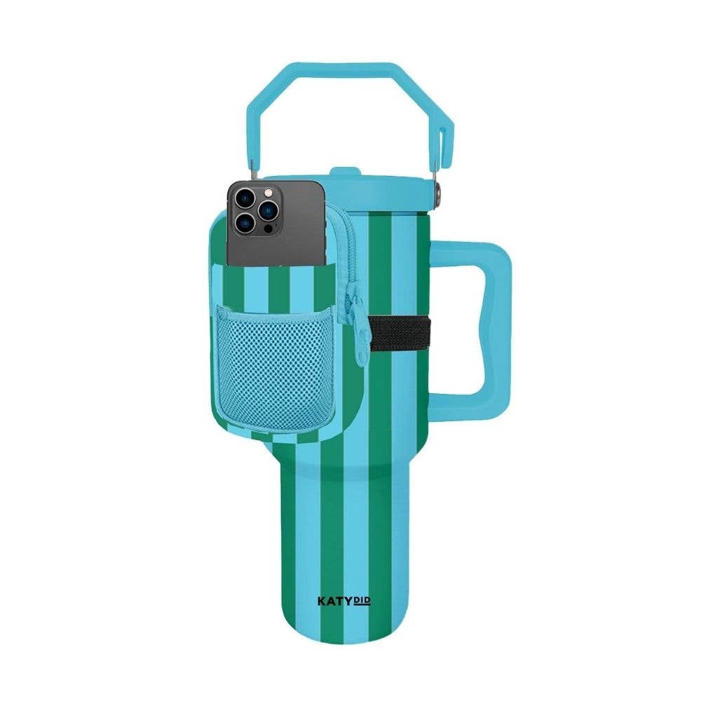 Aqua and Green Striped Tumbler Zipper Pouch