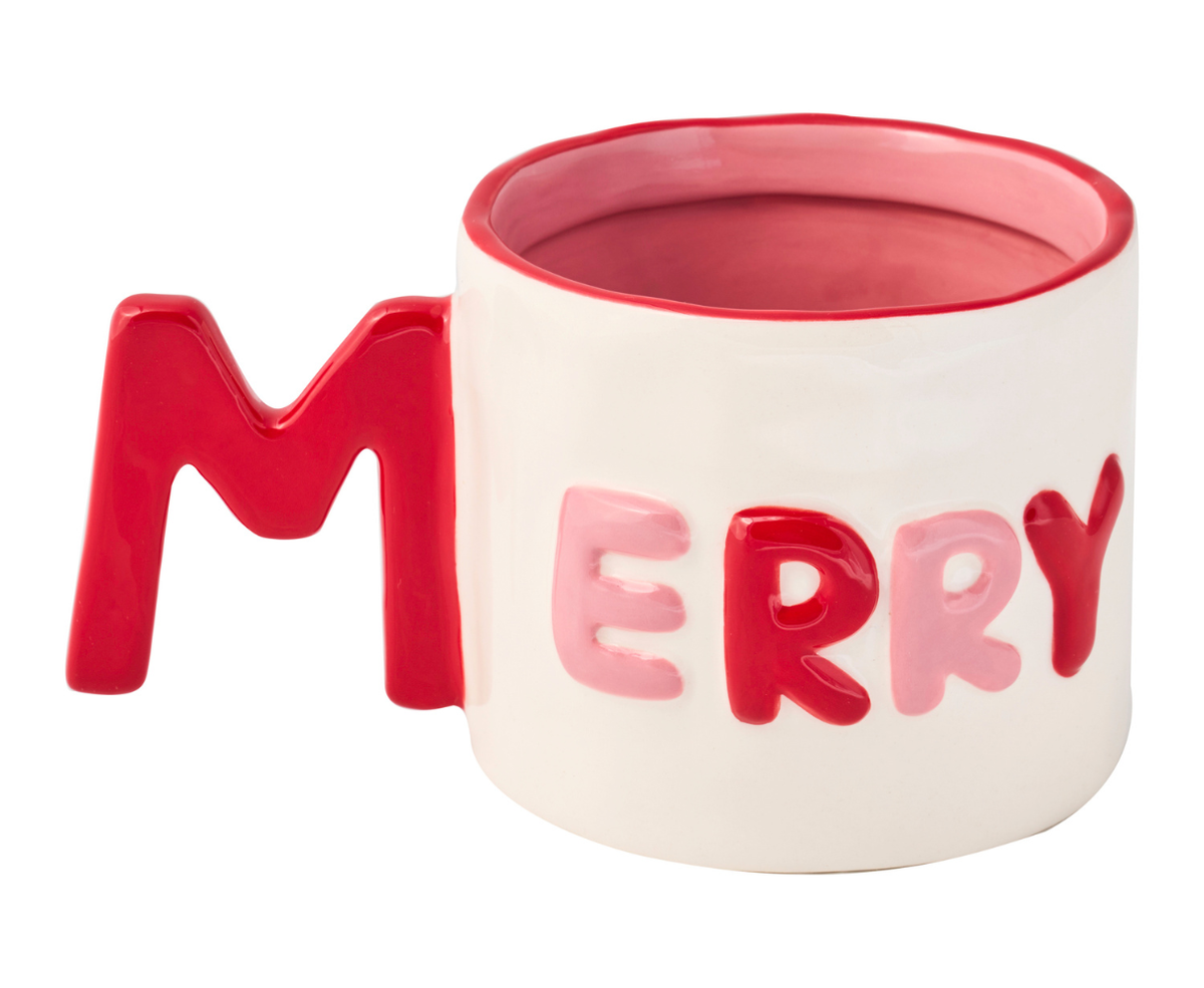 Merry Christmas Mug with Letter M Handle – 14 oz