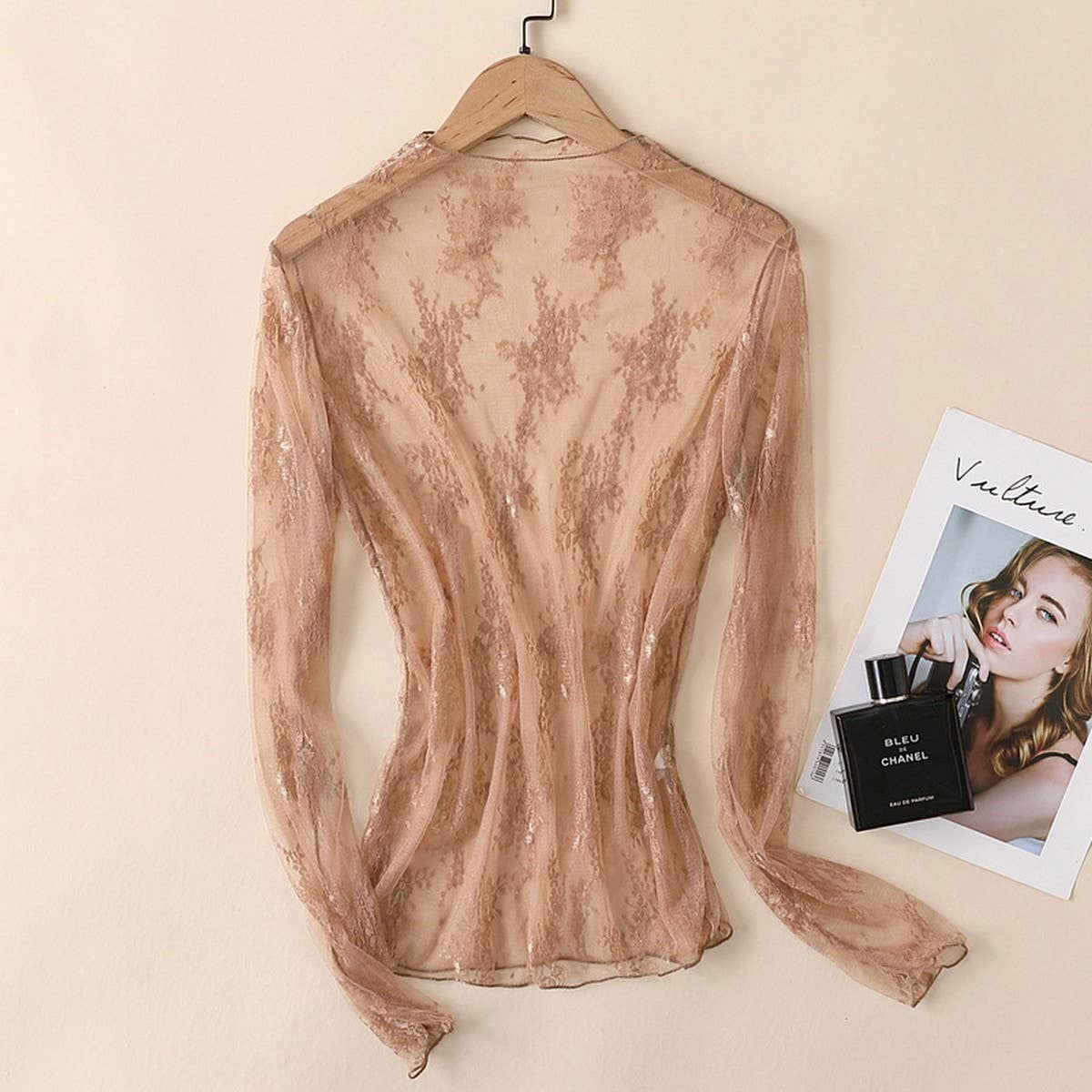 Sheer Lace Mesh Long Sleeve Top
