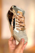 Designer-Inspired Satin Shoelaces with Rhinestone Brooch - Golden Khaki