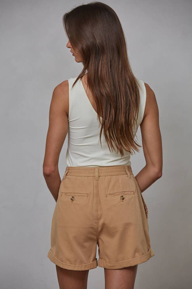 Relaxed Pleated Cotton Shorts