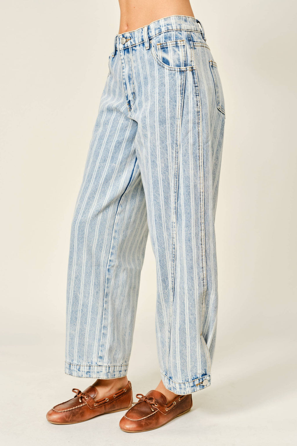 Striped Balloon Washed Jeans