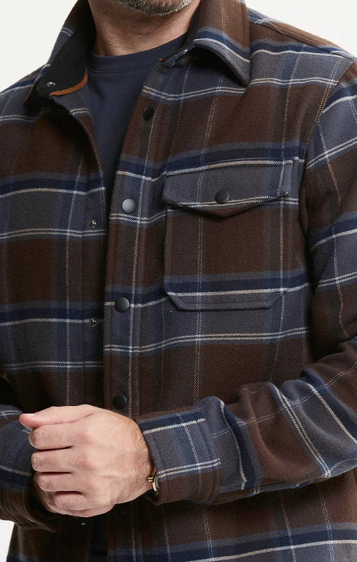 Men's Fleece Flannel Shirt Jacket – Forest Black Check