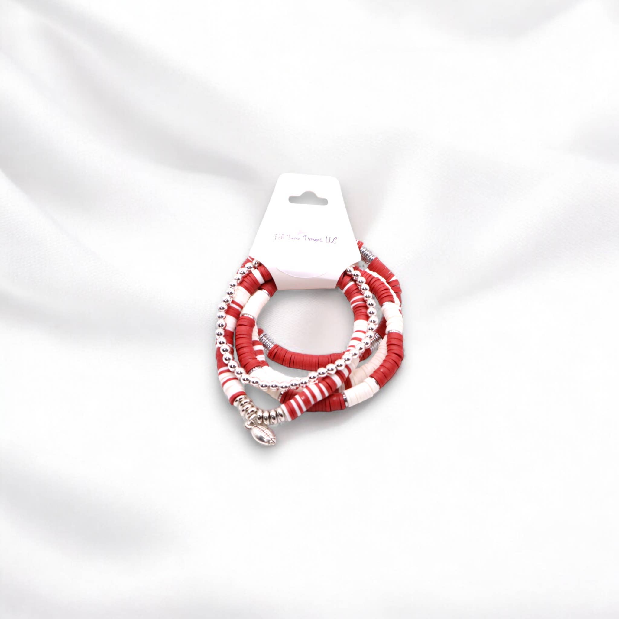 Dark Red and White Game Day Bracelet Stack