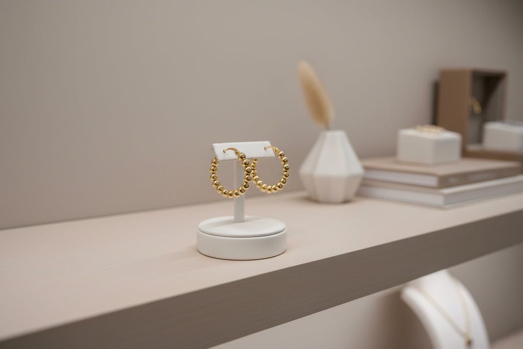 18K Gold Pvd Stainless Steel Circle Ball Hoop Earrings