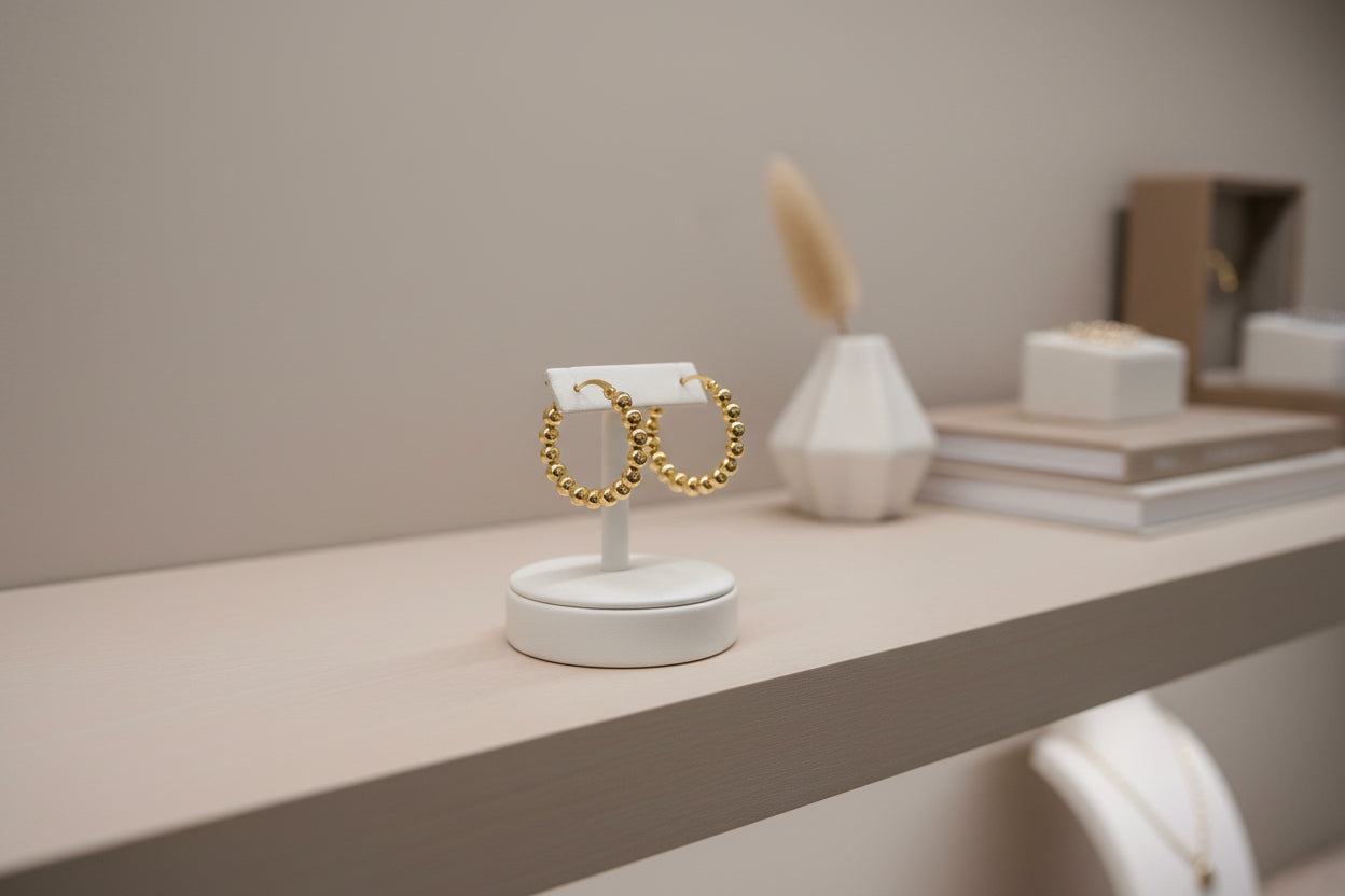 18K Gold Pvd Stainless Steel Circle Ball Hoop Earrings