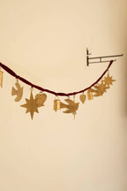 Gold Christmas Charm Garland with Maroon Velvet Ribbon – 64-Inch