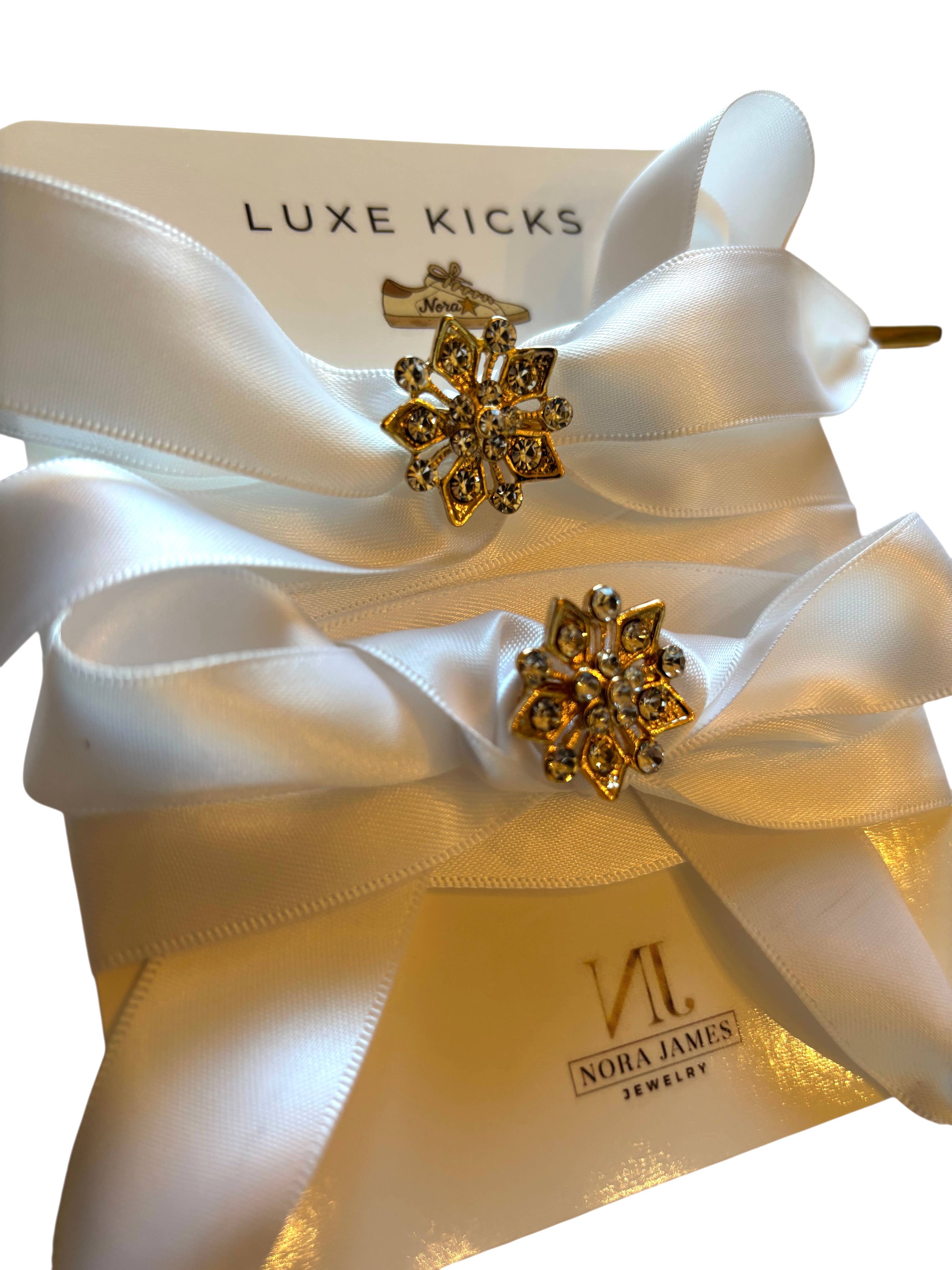 Luxe Kicks Ribbon with Rhinestone Brooch - Snow Glow White