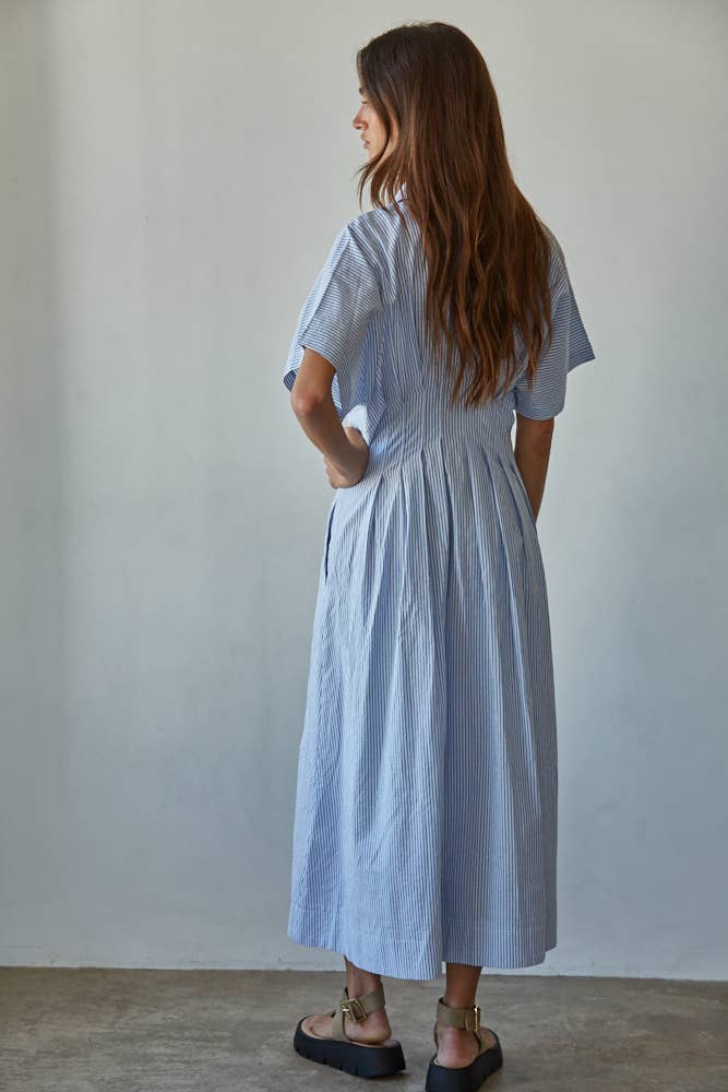 Striped Pleated Flare Dress