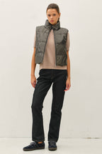 Women’s Cropped Faux Leather Puffer Vest