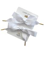 Luxe Kicks Ribbon with Rhinestone Brooch - Snow Glow White