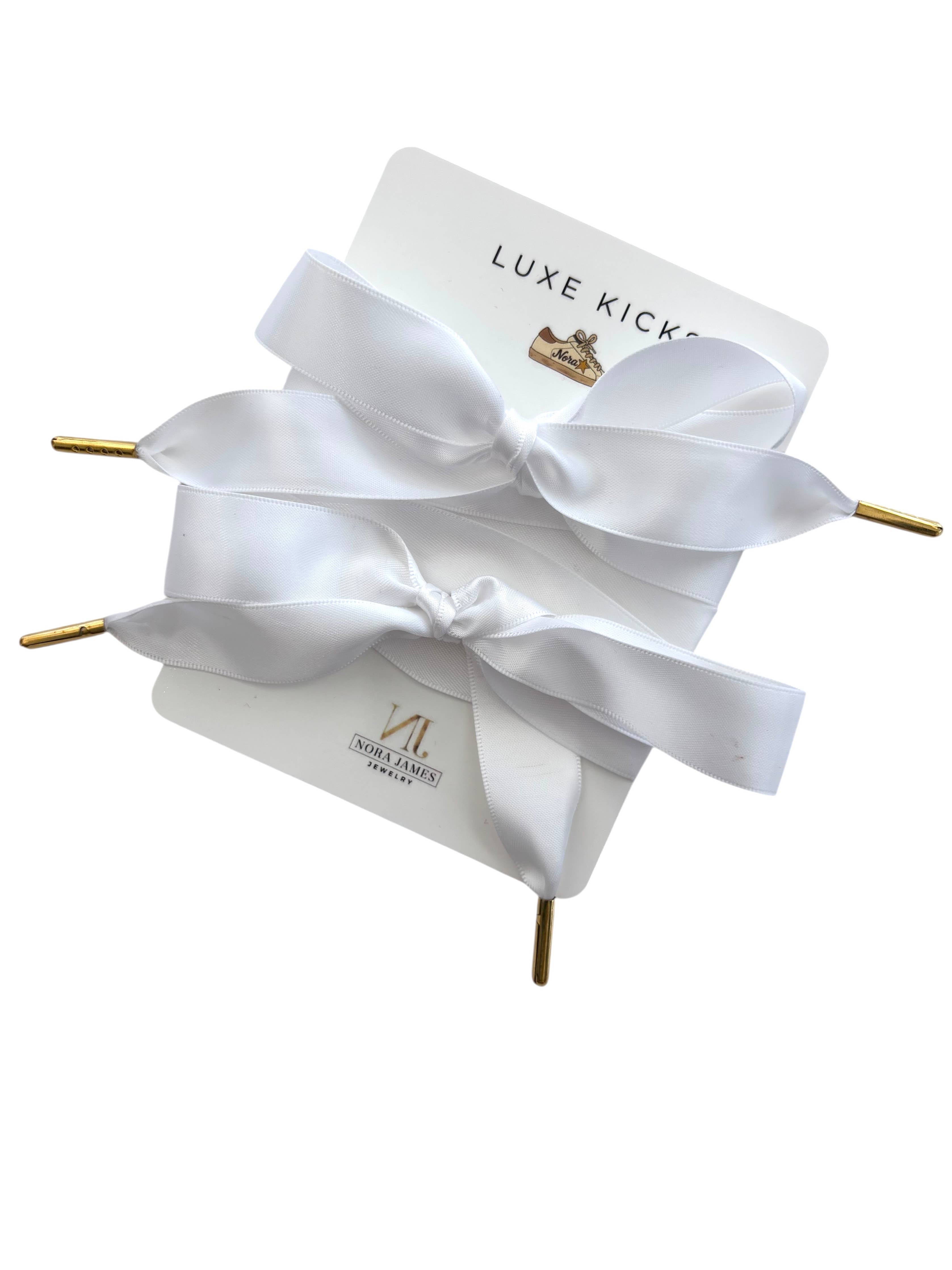 Luxe Kicks Ribbon with Rhinestone Brooch - Snow Glow White