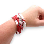 Dark Red and White Game Day Bracelet Stack