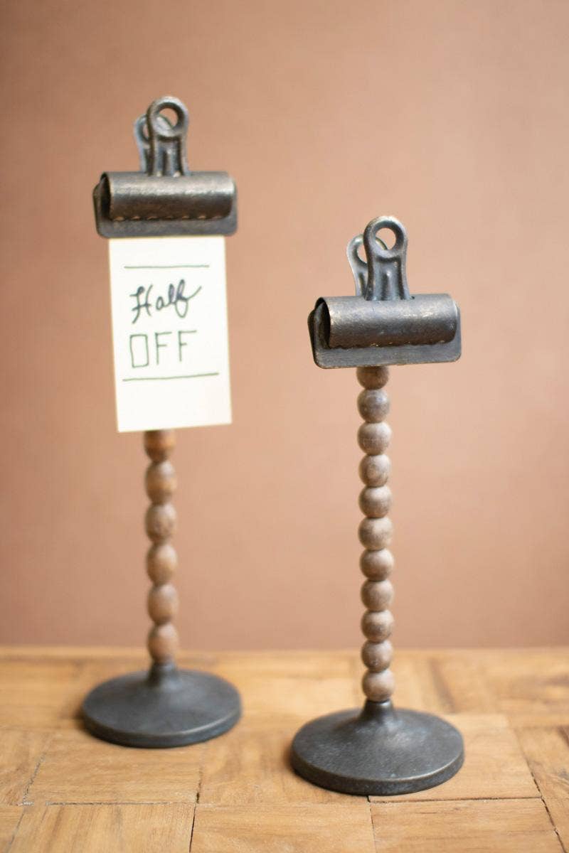 SET OF TWO WOOD BEADS ON A BASE WITH CLIPS