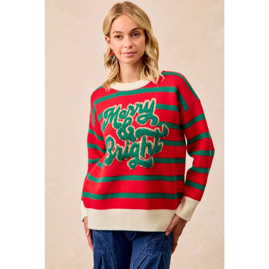 CHRISTMAS THEME STRIPE KNIT TOP
