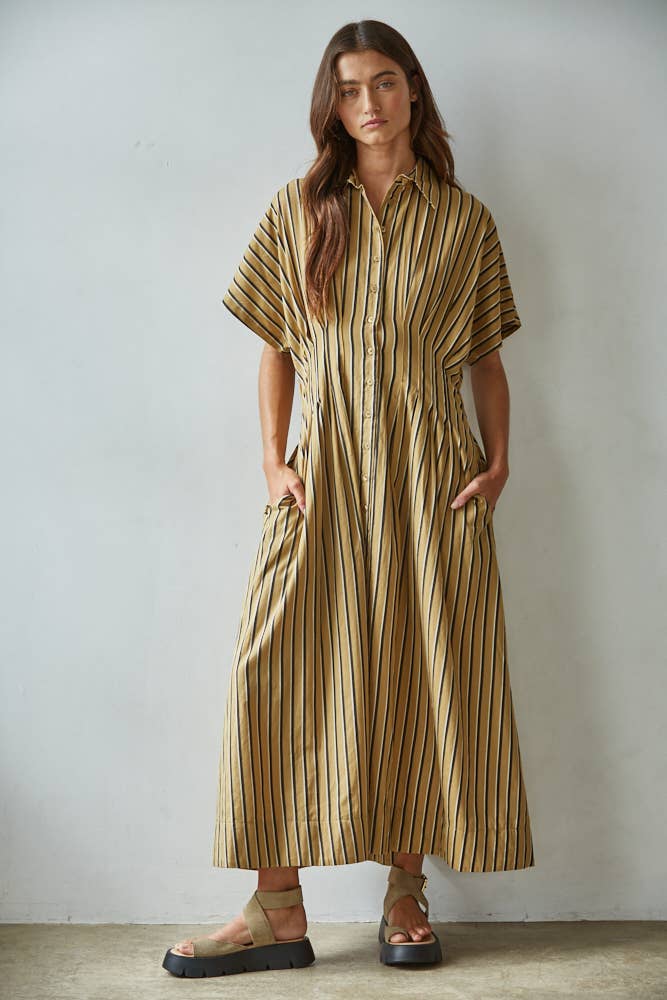 Striped Button-Down Flare Dress