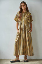 Striped Button-Down Flare Dress