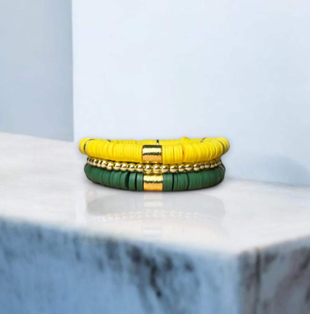 Green and Yellow Game Day Bracelet Stack