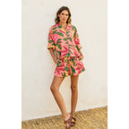 Just Like Paradise Linen Blend Shirt & Shorts Set - Pink Rio