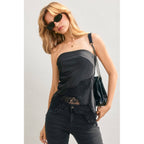 Satin Lace Hem Strapless Top