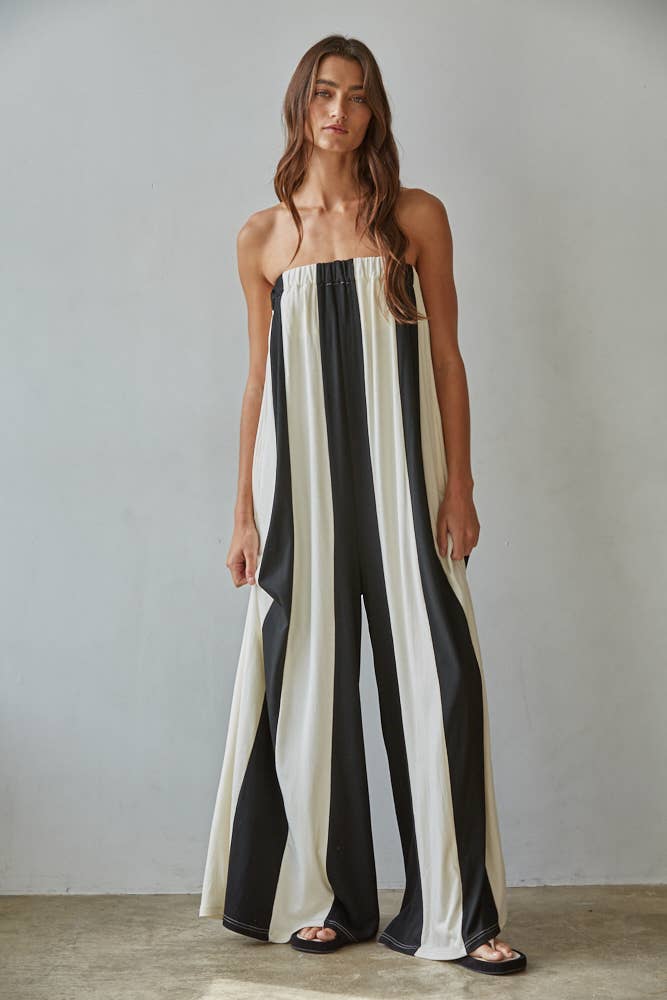 Striped Strapless Jumpsuit