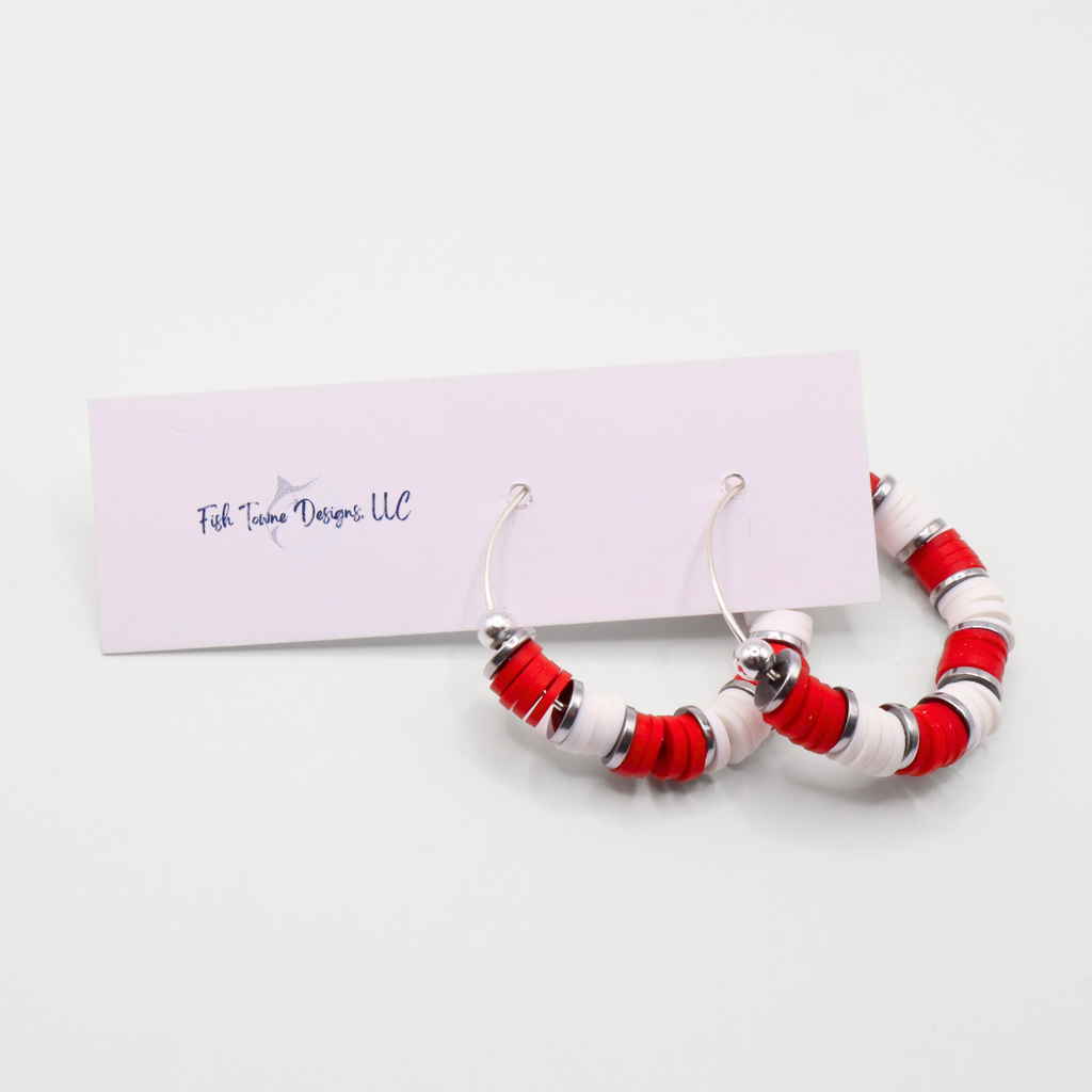 Red and White Game Day Hoop Earrings