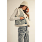 Washed Vintage Denim Fleece Vest