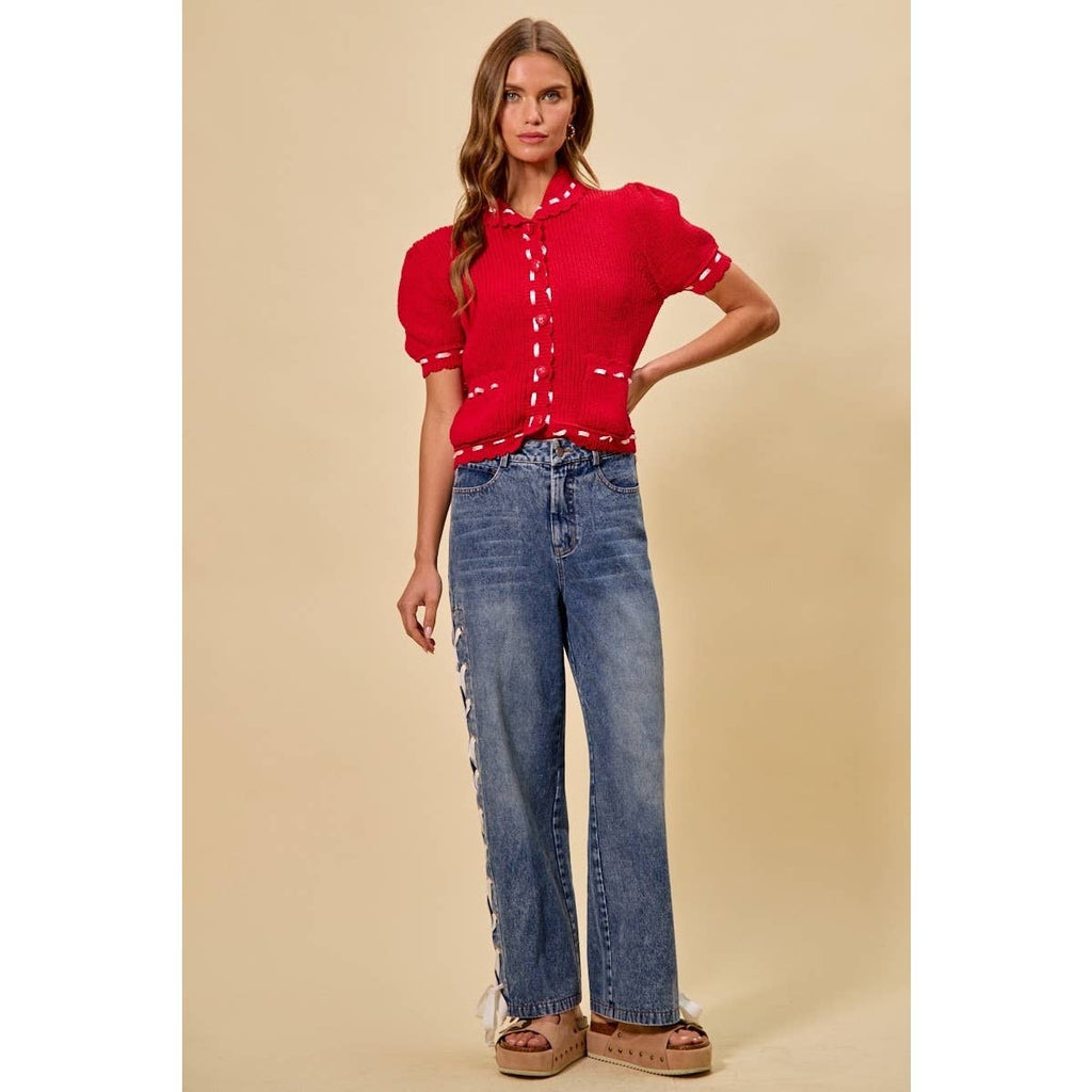 Side Lace Straight Leg Jeans