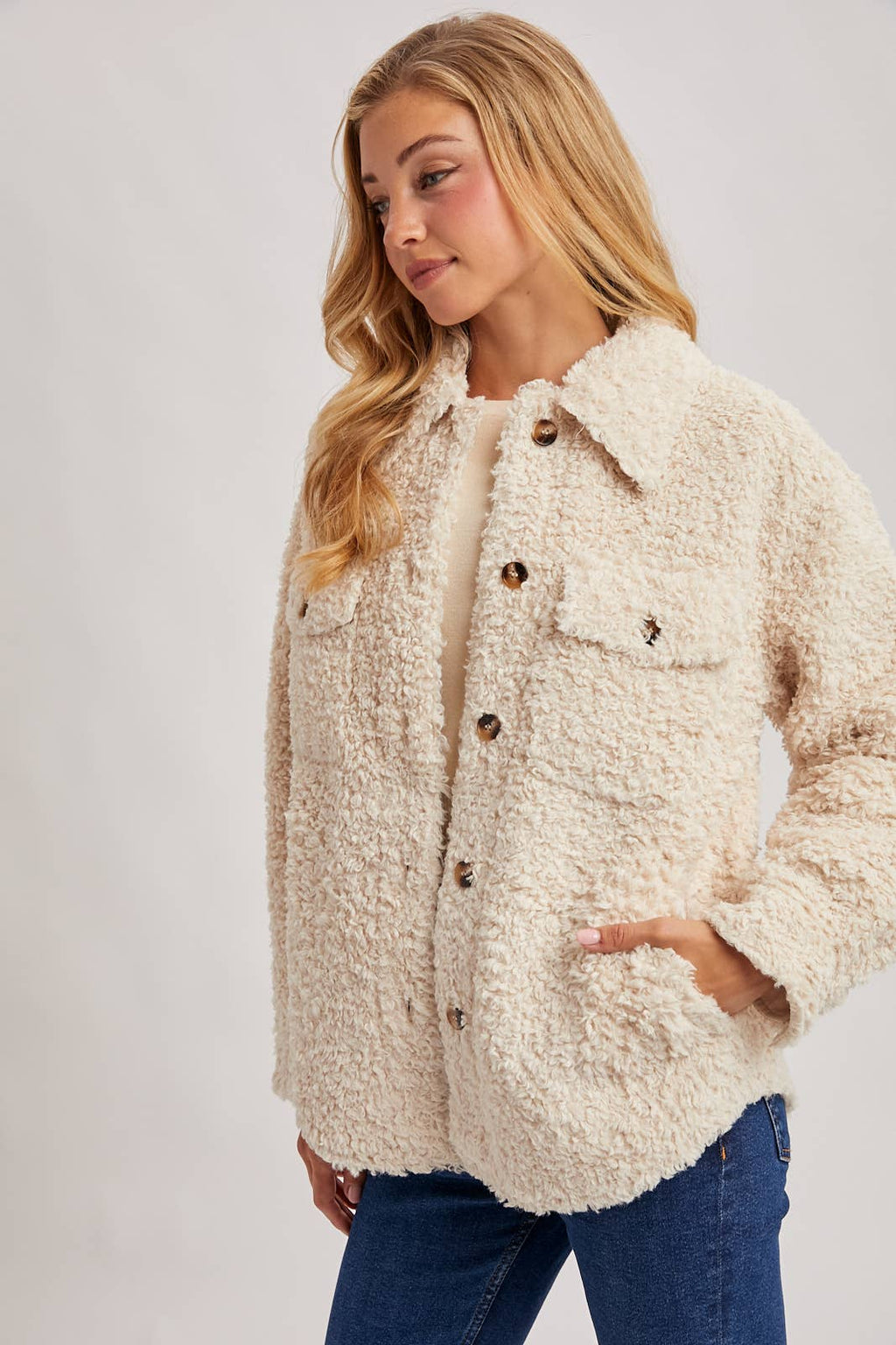 Latte Boucle` Button Jacket