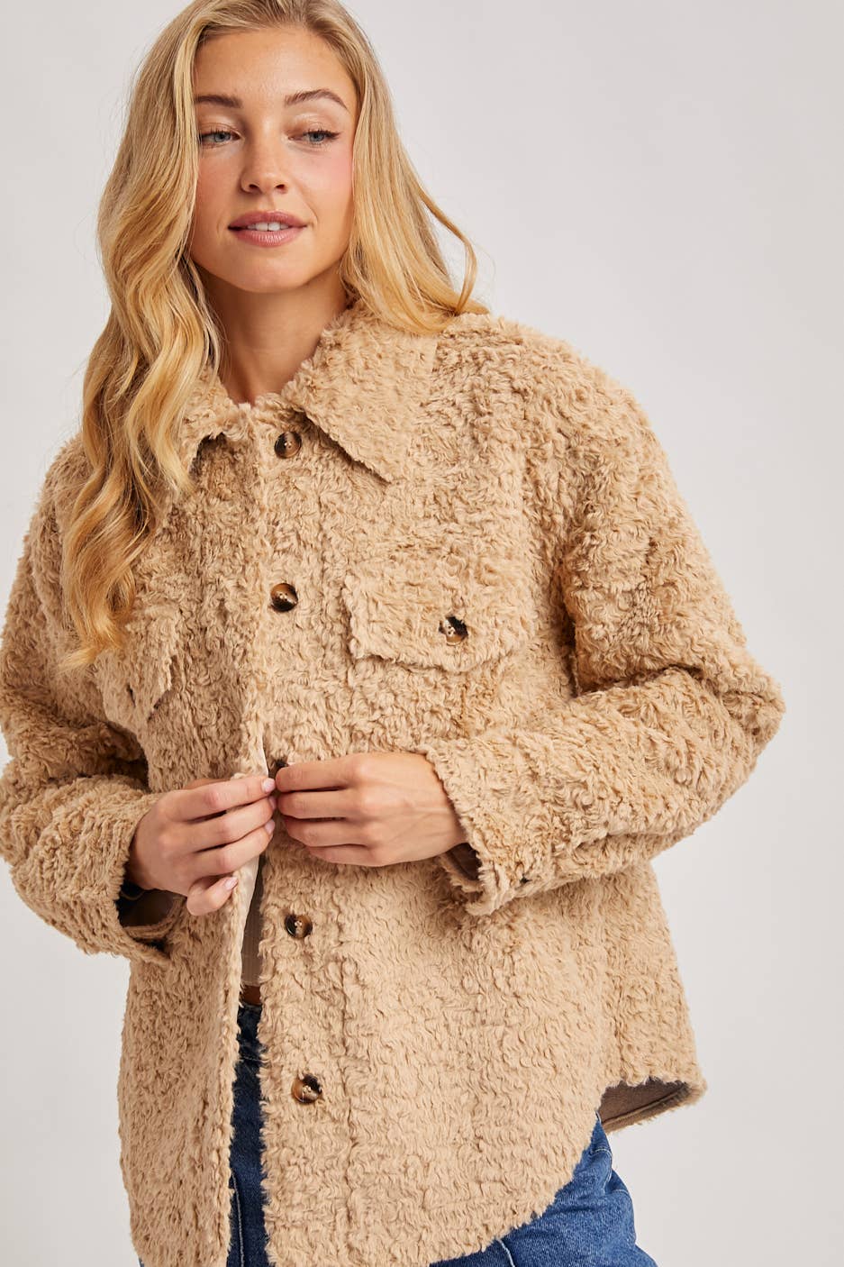 Latte Boucle` Button Jacket