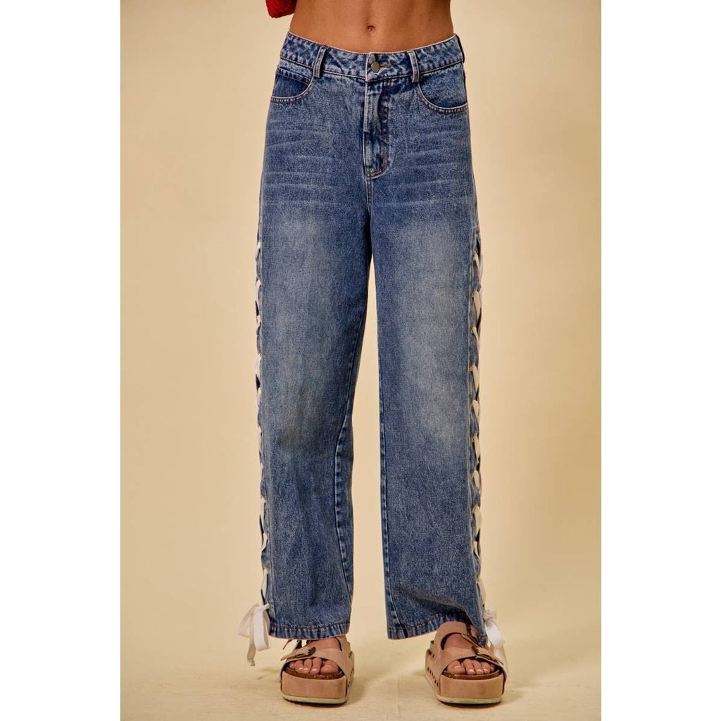 Side Lace Straight Leg Jeans