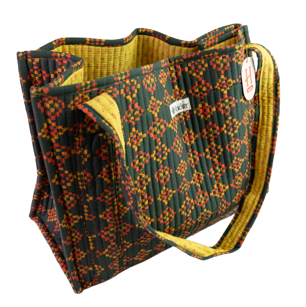 Royce Quilted Tote – Green, Gold & Red